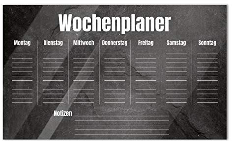 Memoboard für Büro Arbeitstafel in Grau Glasboard - Glastafel Wochenplaner mit praktischer Wochenübersicht - Tafel zum Beschriften aus Echtglas / 80x50cm
