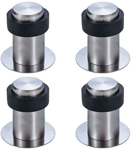 4 x Tope de Puerta Adhesivo para Suelo Acero Inoxidable con Goma - Altura 60 mm