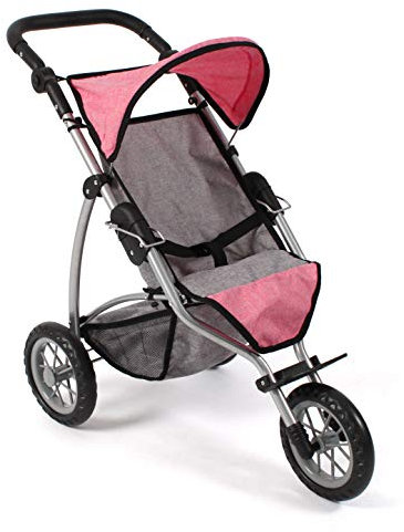 Bayer Chic 2000 - Puppenwagen Leon, Jogging Buggy, Puppenjogger für Kinder von 4 bis 8 Jahren, Melange grau, pink, 75 x 40 x 73.5 cm