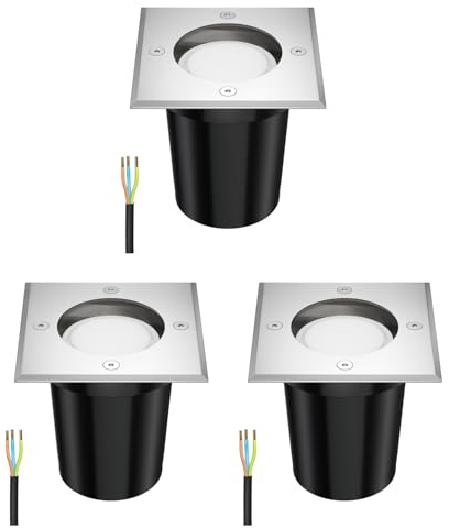 ledscom.de 3x Boden-Einbauleuchte RELI für außen Edelstahl eckig IP67 inkl. 6,826W LED Lampe 460 630lm warmweiß