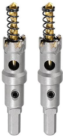 sourcing map Lot de 2 scies cloches en carbure de tungstène de 18 mm pour tôle d'acier inoxydable, tige triangulaire antidérapante, avec foret central revêtu de titane