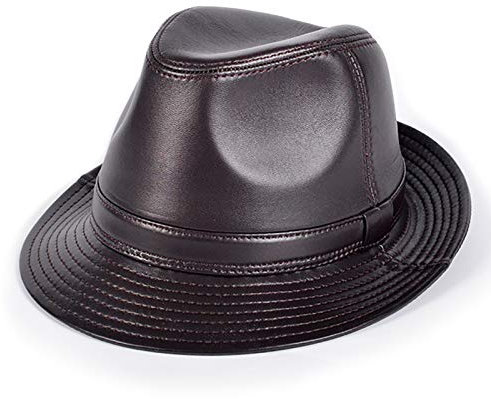 G&F Leder Fedoras Hut Schaffell Große Krempe Jazz Cap Party Bowler Gentleman Hüte Klassisch Gangster Cap (Color : Brown, Size : 59)