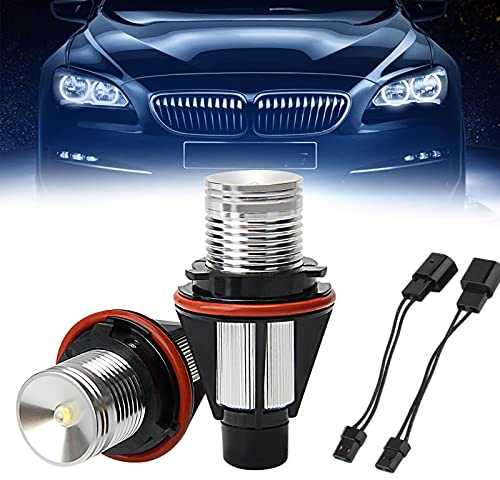 Angel Eyes - Bombillas LED (2 unidades, 10 W, diseño de ojos de ángel, para faros delanteros, con anillo de halo, sin errores, 6500 K, color blanco, para B-M-W, E39, E53, E60, E61, E64, E65, X5, E39)