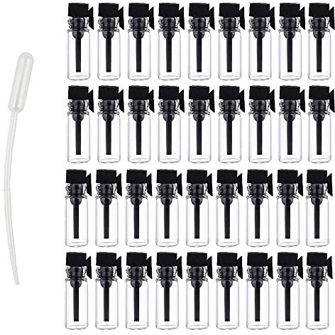 BasicPacking 240 pezzi 2 ml Mini Bottiglia di Profumo da Viaggio in Vetro con coperchi de Nero Fiala tester per Campioni di profumo, oli essenziali, aromaterapia + 20 x 0.5ml Pipetta