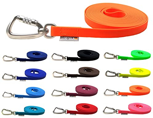 Schleppleine Biothane Hundeleine große Hunde 1m / 2m / 3m / 5m / 10m / 15m Sicherheitshaken (10m MIT Handschlaufe, Neonorange)