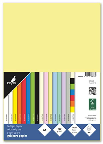 Kangaro - Papel de color amarillo pastel DIN A4-120 g/m² FSC mix – 100 pack – Papel de carta DIY
