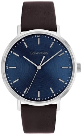 Calvin Klein Reloj Analógico de Cuarzo para Hombre Colección Modern Mesh con Correa de Cuero Marrón Oscuro - 25200052