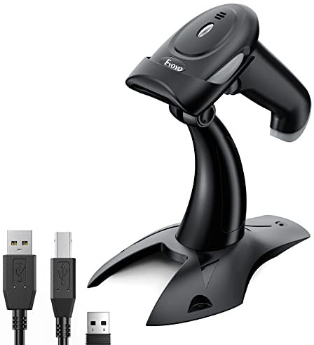 Eyoyo Barcode Scanner 1D 2D QR Handheld, Code Scanner 3 in 1 Verbindungsart Bluetooth 2.4G Wireless USB Kabel, Barcode Leser mit Windows, Android, iOS, Tablets oder Computer(EY-034 Grau mit Ständer)