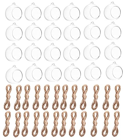BlogBlog Hanging Glass Candle Holder, Globe Glass Tea Light Holder, Hanging Glass Vase, Flower Plants Terrarium, Glass Orbs Container, Micro Landscape DIY for Home, Office, Wedding (3.15 24Pcs)
