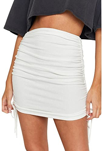 KOEMCY Gonna Donna Estiva Corta Arricciata con Lacci Laterali Mini Gonna a Tubino Elastica Vita Alta Gonne Eleganti per Estate Casual Spiaggia Festa Aderente Minigonna
