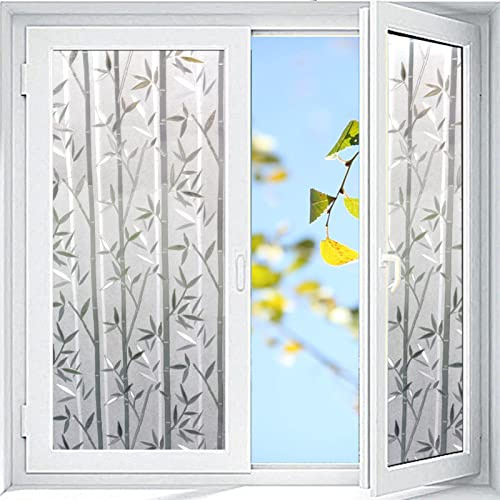 Heavyoff Fensterfolie Blickdicht Sichtschutzfolie Fenster Selbsthaftend, Milchglasfolie Statisch Haftend Folie, UV Schutzfolie Glasfolie für Badezimmer Zuhause Büro, Bambus, 120x100cm