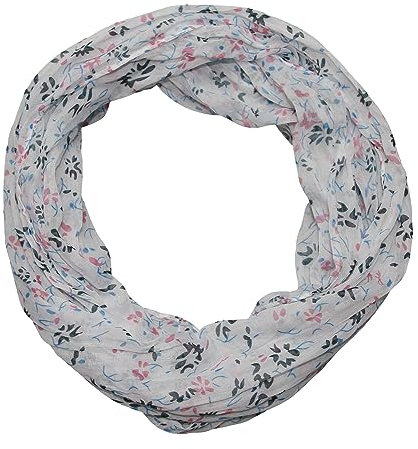 beybey® Damen Seide Loop Schal Mit Blumenmuster - Wunderschön und Fein - Seidenschal - Schlauchschal (SX8 White)