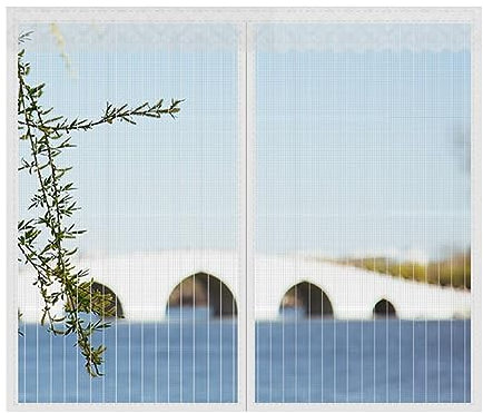 DarkSwan Anpassbares magnetisches Fenstergitter, Fenstergitter-Insektenschutzvorhang, Fenster-Moskitonetz, feines Netz, um Insekten fernzuhalten, Vollrahmen-Klettverschluss,Weiß