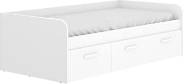 Mobelcenter, Cama Juvenil Mek con Cajones, Cama Infantil o Juvenil 90x190 con 3 cajones, Acabado Color Blanco, Medidas: Ancho: 194 cm x Fondo: 97 cm x Alto: 60 cm (1433)