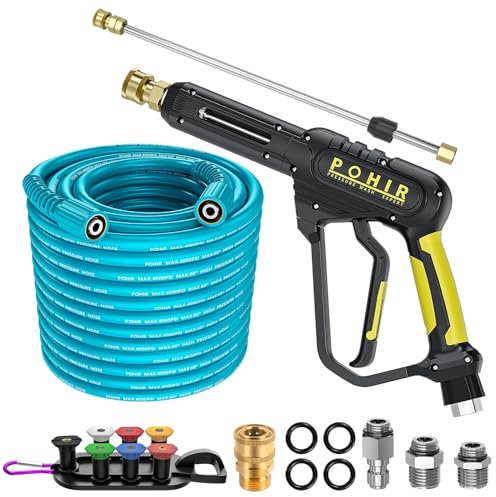 POHIR Hochdruckreiniger-Pistole und Schlauch 3600 PSI, Hochdruckreiniger-Schlauch 15,2 m und Pistole, 3/8 Zoll Schnellverbindungsdrehgelenk, M22 15 mm/14 mm Armaturen, 76,2 cm Verlängerungsstab & 7