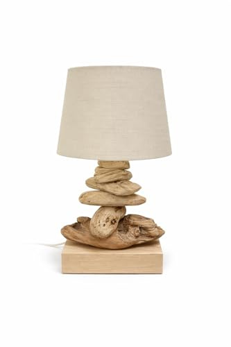 Wellenbrecher Treibholzlampe Handgefertigte Tischlampe/Tischleuchte aus Treibholz (Lampenschirm hellgrau)