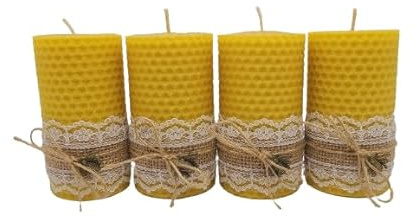 Gerollte Bienenwachskerze aus 100% Bienenwachs - direkt vom Imker - aus Wachsplatten in Handarbeit gefertigt (4 Stück (5cm*10cm))