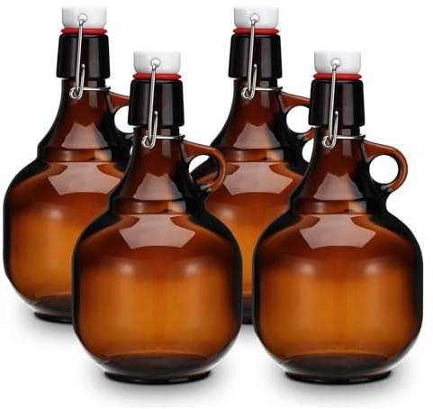 ANZAGA Amber Glass Bottle With Cap, Home Brewing - 1000mL