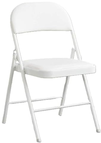 HOMION Folding, Desk Chair, Padded Light Weight, Space Saving, Silver Frame, Faux Leather Deep Thick Padded Seat (1, White)