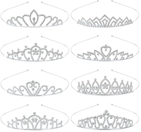 Yoosit 8 Pack Silver Thin Metal Sparkly Glitter Rhinestone Crystal Crown Headbands Wedding Prom Birthday Party Princess Hair Bands Tiaras Accessories for Kids Girls Teens Women Brides