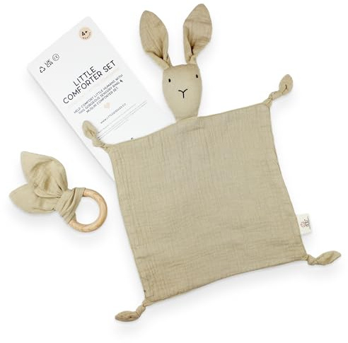 Little Giggles Co.® Bunny Baby Comforter - Soft Cotton Muslin Comforter Security Blanket & Sensory Toy in Natural Beige - Neutral Newborn Baby Gifts