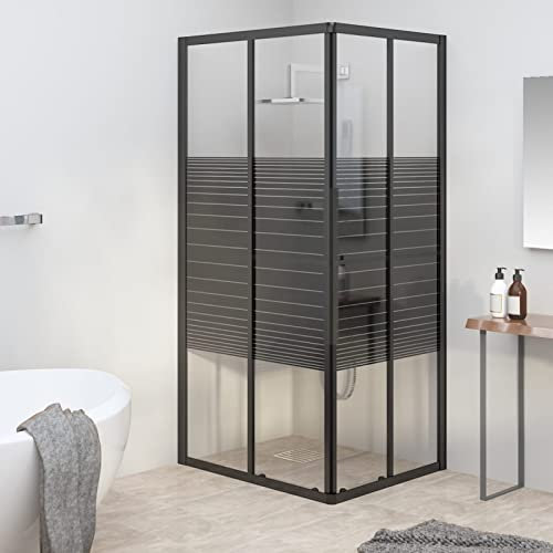 Gecheer Cabina Doccia ESG Smerigliato, Cabina Doccia Angoalre con Porta Pieghevole, Box Doccia con Porta 90x70x180 cm Trasparente e Nero e Righe