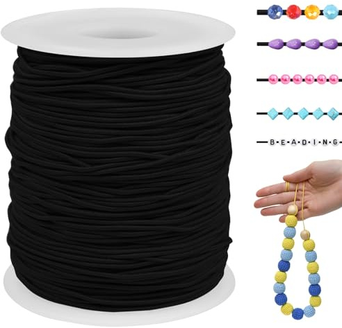 LEREATI Filo Elastico per Braccialetti Resistente 1mm x 100m Cordino Elastico Fili per Braccialetti, Cordoncino per Collane, Filo Elastico per Cucire Fai da Te Perline (Nero)