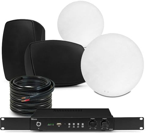 Power Dynamics 2-Zone Kitchen & Patio Home Multi Room Sound System with Ceiling Speakers & IPX5 Weatherproof Outdoor Patio Speaker System - Includes Wi-Fi Amplifier, USB, RCA Inputs