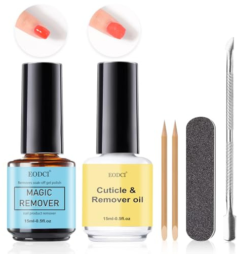 EODCI 2 PCS Magic Nagellackentferner, 15 ml Gelnägel Gel Entferner Remover und Cuticle Oil Set, Nagellack Entferner, Einfach und Schnell Gel Nagellack Entfernung, Schadet Dem Nagel Nicht