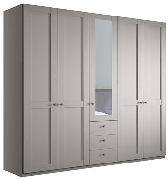 WIEMANN Drehtürenschrank mit 3 Schubkästen, mit 1 Spiegeltür mittig, Landhausstil Kleiderschrank 250cm breit, Kieselgrau, Höhe 216cm, Marlow