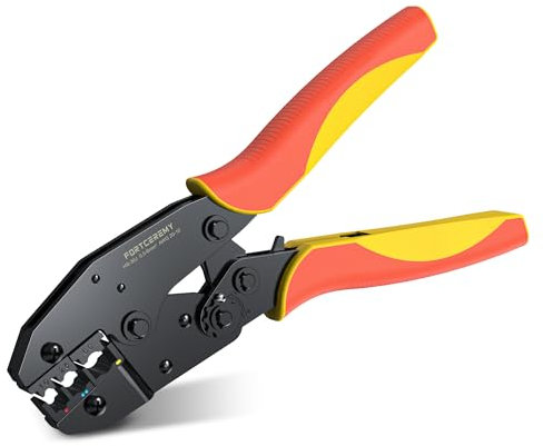 FortCeremy Orange Ratchet Crimping Pliers, AWG20-10 (0.5-1.5/1.5-2.5/4-6mm²), Insulated Wire Terminal Crimp Tool, Hand Crimping, Electrical Crimper Plier for Electrical Connectors