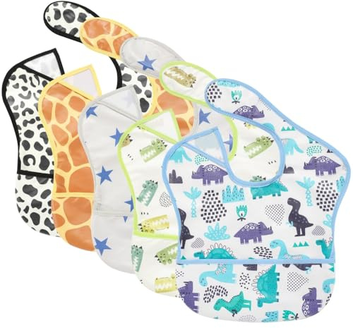 TSD Baby Bibs Waterproof Feeding Bibs 5pack Adjustable Mealtime Poctet Bib for Newborn Toddler Infant Easy Clean Boy Girl Baby Essentials Shower Gift