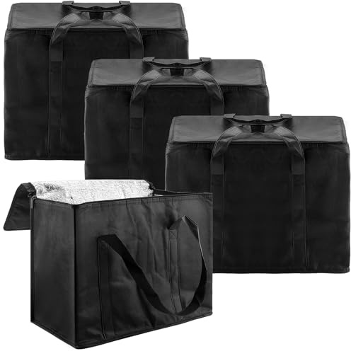 MAKTSAM 4 Pack 30 L Insulated Bags, 41 x 23 x 33 cm Thermal Insulated Food Delivery Bags with Double Zip, Collapsible Cooler Bags Grocery Shopping Bag for Picnic, Takeaway Delivery, Food Hot or Cold