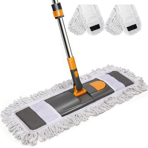 Masthome 64cm Large Flat Floor Mop-360° Swivel Heavy Duty Mop-Adjustable Stainless Steel Handle-Wet Dry Microfibre Mop for Hardwood Laminate Tile Home Office Warehouse-2 Reusable Machine Washable Pads