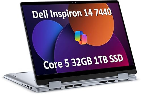 ist computers Dell Inspiron 14 7440 2-in-1 Laptop (14 FHD+ Touchscreen, Intel Core 5 120U (> i7-1355U), 32GB DDR5 RAM, 1TB SSD), for Creator, Designer, 10-Hour Long Battery Life, Backlit, Win 11 Pro
