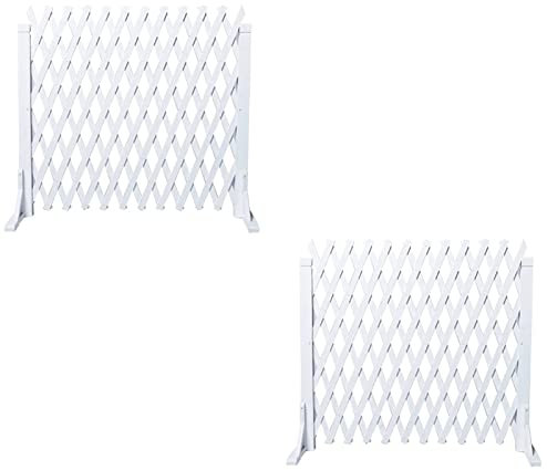 Lot de 2 panneaux de clôture extensibles en bois rétractables pour terrasse, cour et jardin - Clôture portable autonome pour chien - Clôture temporaire d'intimité extérieure