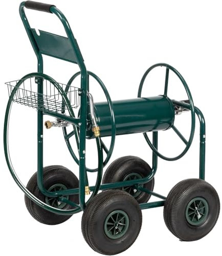 PP-Vic Carrello per Tubo Flessibile Portatile, Carrello per Tubo Flessibile da Giardino con Cestino Portaoggetti, Avvolgitubo Mobile per Impieghi Gravosi, Carrello per Irrigazione del Prato