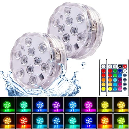 Anzhen Led Teelichter mit Fernbedienung,2 Stück Unterwasser-LED-Lichter, RGB-Multi-Farbwechsel - für Aquarien, Teich, Schwimmbad, Party, Holloween, Dekorationen