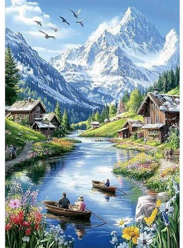 NEWENMO Paisaje Nevado de Alpes Diamond Painting Adultos,DIY Escena de Nieve Pintura de Diamante Kits,5D Diamond Art Kit Completo,Bricolaje Dibujo con Diamantes,para Decoración del Hogar,30x40cm