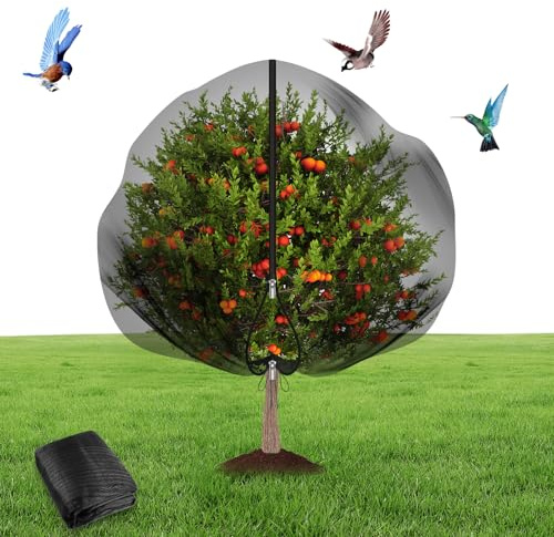 Pflanzenschutznetz Gartennetz Schutznetz Garten Feinmaschig 1 Stück Obstbaumnetz mit Kordelzug und Reißverschluss Pflanzennetz für Obstbaum Schutz (1,8m×1,9m, Schwarz)