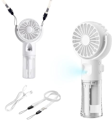 Hifot Mini Ventilateur Brumisateur Portable Silencieux Rechargeable USB de Bureau Pliable pour Camping, Exterieur, Voyage, 4 Vitesses Blanc