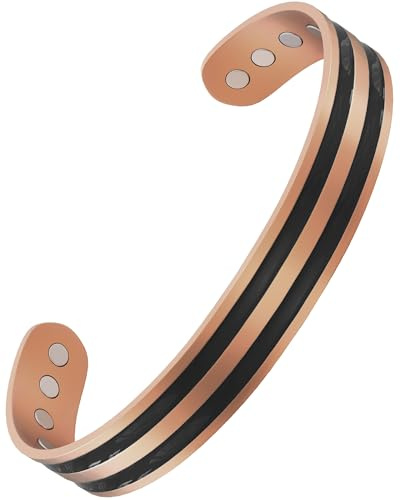 Jeracol Magnetiska armband i koppar för män och kvinnor, 100 % massivt koppar manschettarmband med kraftfulla magneter (3 500 Gaus), brasaletes och presentförpackning