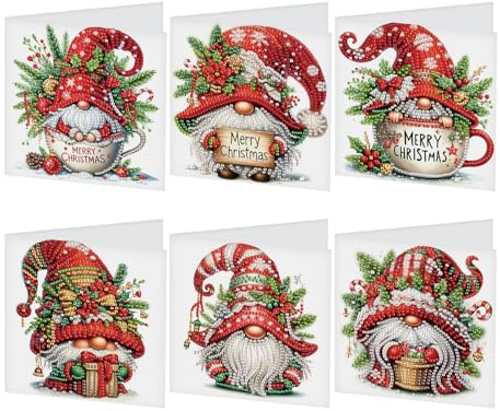 DCIDBEI Diamond Painting Weihnachtskarten Glückwunschkarten 6er Geschenkset Diamant Painting Bilder Grußkarten Familie Freunde Geburtstagskarten Gute Besserung Karte Küken Christmas Postkarte Zwerg