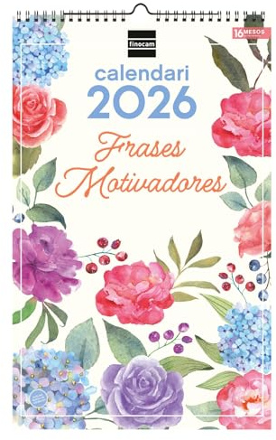 Finocam - Calendrier mural 2026 25 x 40 cm avec vue mois janvier - décembre 2026 + sept. - Déc. 2025 (4 mois) réduits | Calendrier 2026 | Images phrases motivantes - Catalan