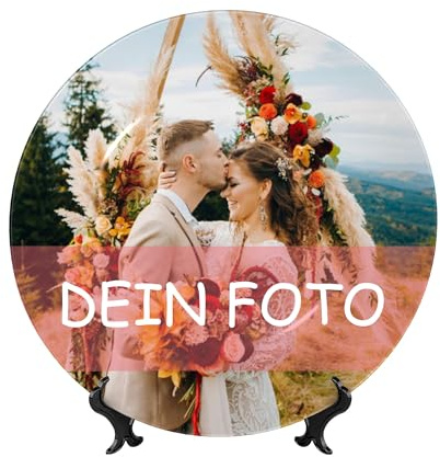 Personalisierter Fototeller mit Eigenem Bild – Dekorativer Keramikteller als Erinnerungsgeschenk für Hochzeit, Familie, Haustier oder Jahrestag – Mit Ständer – 8in/20,7cm