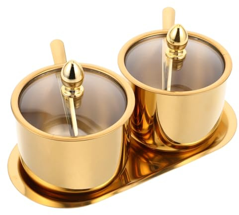 Amosfun Ensemble de Pots à Condiments Plateau Cuillère en Acier Inoxydable 400ml avec Couvercle en Verre Transparent Cuisine et Réunions Familiales