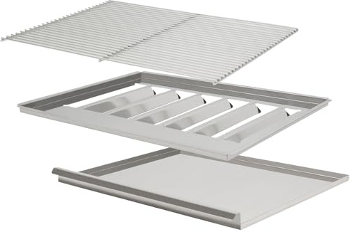 WELL GRILL Piezas de repuesto para asador de gas, 64 x 52 cm, parrilla de gas de acero inoxidable, juego con chapa de llama y bandeja de grasa para asador de gas de mesa, 3 focos, barbacoas de gas