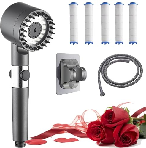 Multifunktionaler Duschkopf füR Massage und Hautpflege, Duschkopf, Mit Filter Hochdruck Handbrause mit Filtration in 15 Schichten 4 Strahlarten (1pcs)