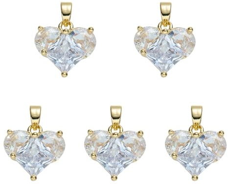 LEGENTLISUR 5 Stück Herzanhänger Zur Schmuckherstellung Kristall Charms Klare Anhänger Mit Echter 18 Karat Vergoldung Für Die Herstellung Und Das Basteln Von DIY Halsketten Und Armbändern