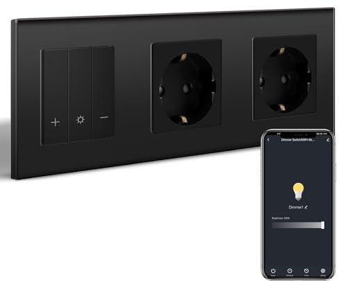 BSEEDLIFE Smart WIFI - Interruptor regulador de intensidad con enchufe normal, enchufe Schuko, 2 interruptores regulables, compatible con Alexa/Google Home, color negro
